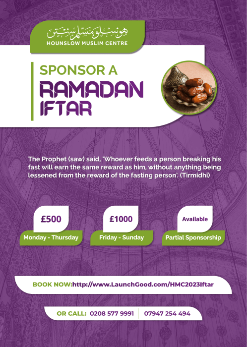 Sponsor a Ramadhan Iftar at Hounslow Muslim Centre